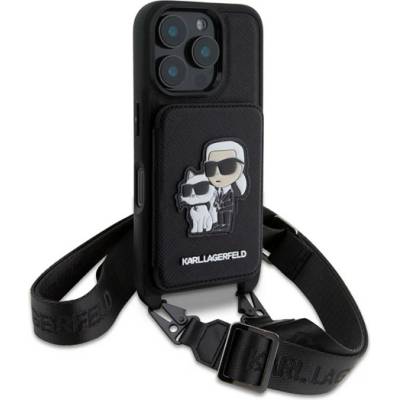 CG Mobile iPhone 16 Pro KARL LAGERFELD SAFFIANO CROSSBODY STRAP силиконов протектор за телефон, удароустойчив, държач за карти, ЧЕРЕН KLHCP16LCSAKCPMK (KLHCP16LCSAKCPMK)