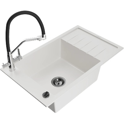 Mexen Elias гранитна мивка с 1 отделение и отцедник с кухненски смесител Duo, (6511-20-671701-07-B)