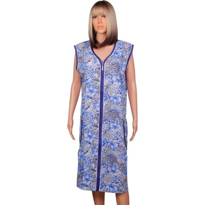 Домашен дамски макси халат със сини цветя и кант