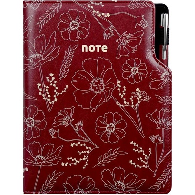 Notes DESIGN A5 čtverečkovaný bordó květiny