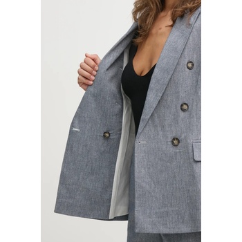 OUI Сако с лен oui в синьо с двуредно закопчаване с меланжов десен 91870 (91870)