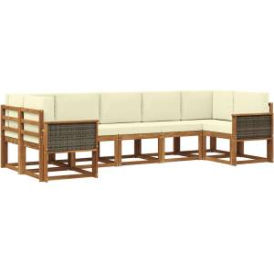 vidaXL Комплект дивани за открито 7 бр. Натурален и Крема (3385506)
