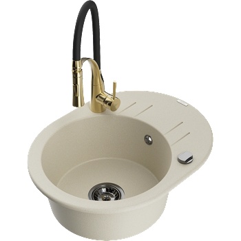 Mexen Kevin гранитна мивка 1-коморна с отцедник и кухненски смесител Aster, бежов - 6517-69-73450-57-B (6517-69-73450-57-B)