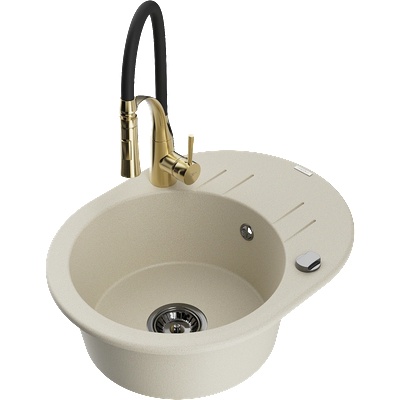 Mexen Kevin гранитна мивка 1-коморна с отцедник и кухненски смесител Aster, бежов - 6517-69-73450-57-B (6517-69-73450-57-B)