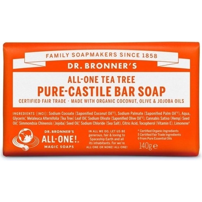 Dr Bronner's tuhé univerzálne bio mydlo All-One Tea Tree 140 g