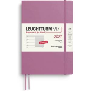 Leuchtturm1917 weekly calendar 2027 medium (A5) with notebook, lined - French appointment planner, Dusty Rose, soft cover, January-December 2027, weekly overview on the left + note page on the right - 400388 (400388