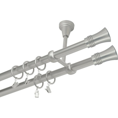 OK-GarnýžeCZ Garnýž kovová dvouřadá 16mm Capri double satina 440 cm do stěny / kroužky s žabkou