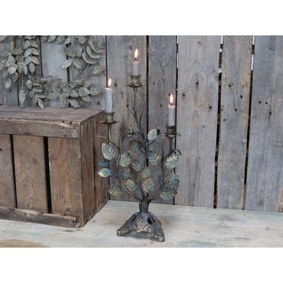 Kovový 3-ramenný vintage svícen s listy Leaves - 27*15*50 cm - Chic Antique