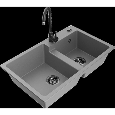 Tomas гранитна кухненска мивка с 2 корита и кухненски смесител Telma, сив - 6516-71-670200-70-B (6516-71-670200-70-B)