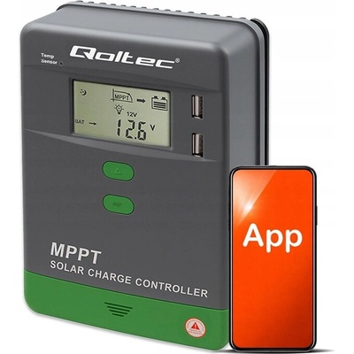 Qoltec Solární regulátor nabíjení MPPT 30A 12V/24V LCD 2xUSB Bluetooth