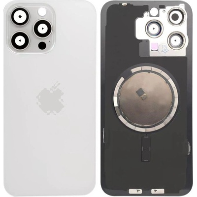 Kryt Apple iPhone 15 Pro Max Sklo Zadního Housingu + Sklíčko Kamery + Kovová Destička + Magsafe Magnet White Titanium