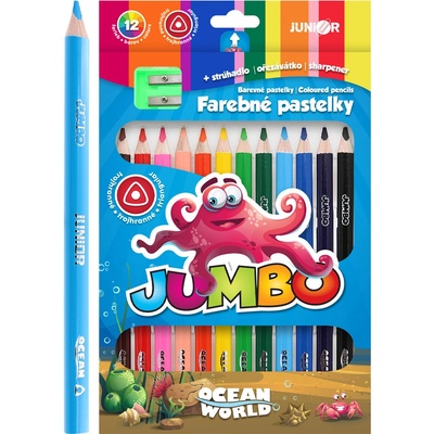 Junior Zoo Jumbo trojhranné pastelky sada 12 ks + ořezávátko 655388