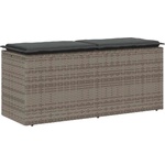 vidaXL Градинска пейка с възглавница сива 110x40x44 cm Поли ратан (4104147)