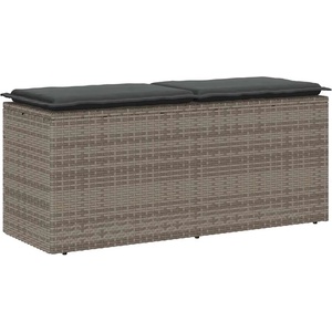 vidaXL Градинска пейка с възглавница сива 110x40x44 cm Поли ратан (4104147)