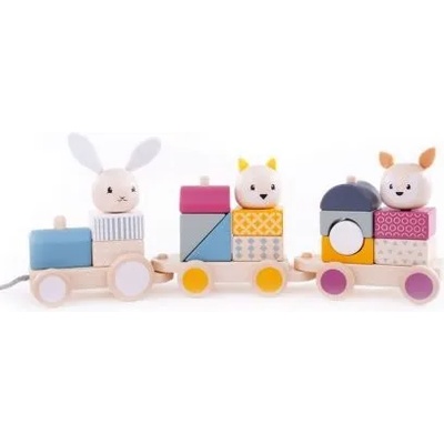 Bigjigs Toys Дървено влакче за дърпане с активности - Горски (32012)