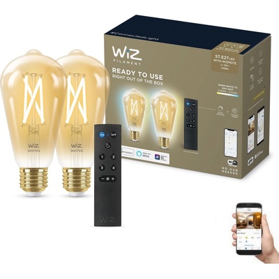 Philips К-кт 2xLED Димируема крушка ST64 E27/7W/230V 2000-5000K CRI 90 Wi-Fi + д. у. -WiZ (WI0152)