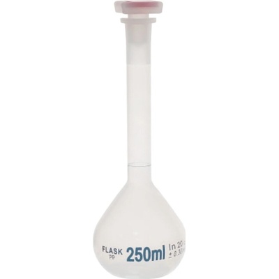 Měrná banka z PP se skleněnou zátkou 10/19, třída B – 25 ml, ISO 384