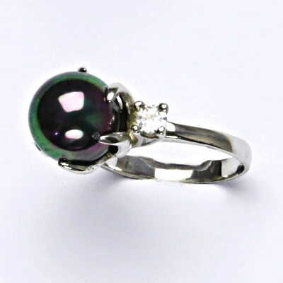 Čištín Stříbrný s um. perlou černá perla se skutečným perleťovým leskem T 1190