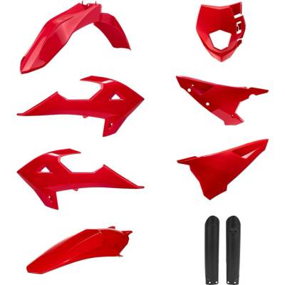 POLISPORT kompletní sada plastů (FULL KIT) GAS GAS EC/EC-E/EC-F 18-20; MR 250/300 21-25; RIEJU MR 200/250/300 21-26 v sadě kryt světla (8669800002) a kryty tlumičů (8398600003) barva červená bílá OEM