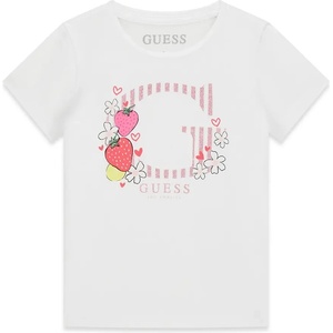 GUESS Бяла тениска за мини момиче с розово G и ягодки Guess