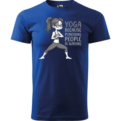 Sablio Tričko s potiskem Yoga because punching people is wrong modré