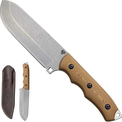 Messerfieber Masivní pevný nůž "BUSHCRAFT DOG SAND" s koženým pouzdrem
