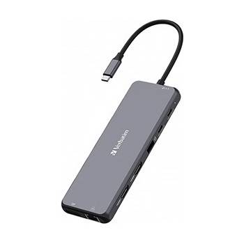 Verbatim 32153 USB C (3.2) хъб 13-порт, дължина на кабела 20 см, 2x USB C, 6x USB A, 2x HDMI, сив (32153)