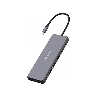 Verbatim 32153 USB C (3.2) хъб 13-порт, дължина на кабела 20 см, 2x USB C, 6x USB A, 2x HDMI, сив (32153)