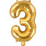 PartyDeco Балон от фолио Mini - число 3 златен 35 см