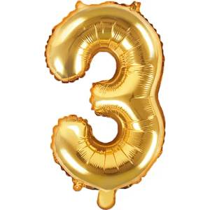 PartyDeco Балон от фолио Mini - число 3 златен 35 см