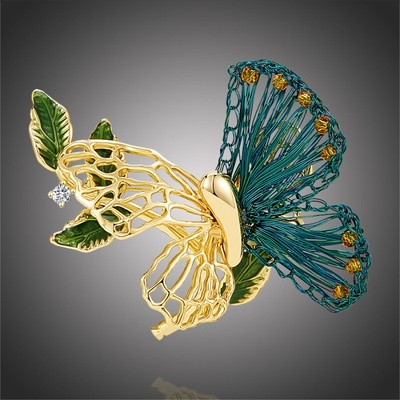 Éternelle exkluzivní brož se zirkony Jeanine ručně háčkovaný motýl B2332-X339 zlatá