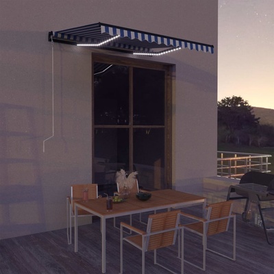VidaXL Automatická markýza LED a senzor větru 300 x 250 cm modrobílá