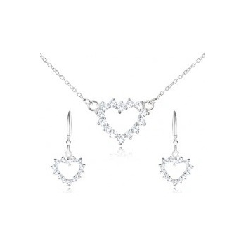 Šperky eshop Set zo striebra náhrdelník a visiace náušnice zirkónový obrys srdca T19.17