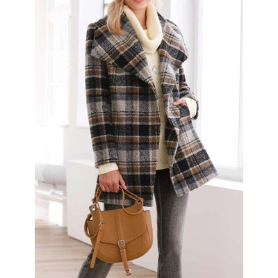 Linea Tesini dizajnový dámsky károvaný vlnený kabát farebný