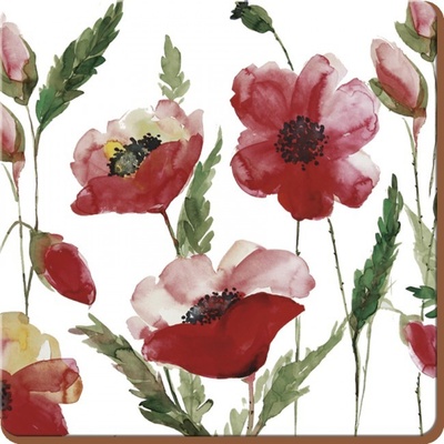 Creative Tops Korkové podložky pod hrníčky Watercolour Poppies 10,5x10,5 6 ks