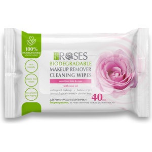 Nature of Agiva Roses Влажни дегримиращи кърпички с розово масло, 40 броя - baby