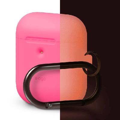 Силиконов калъф с карабинер за Apple Airpods 2 with Wireless Charging Case - Elago Airpods Silicone Hang Case (розов-фосфор) (EAP2SC-HANG-NHPK)