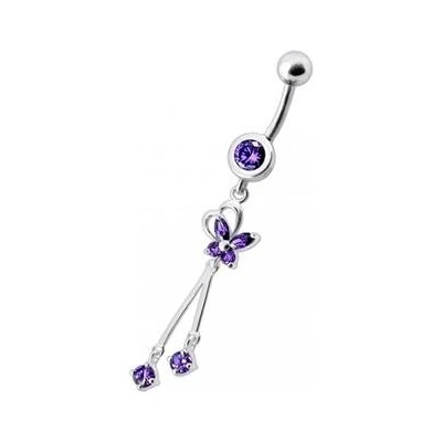Šperky4U visací stříbrný piercing do pupíku s motýlkem BP01204-A
