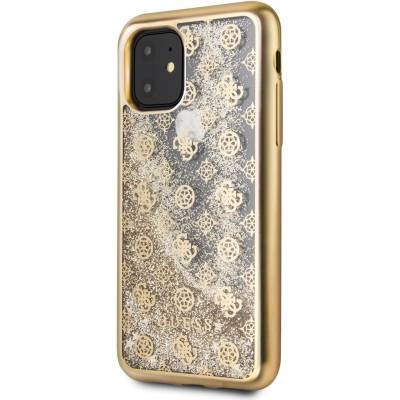 GUESS Peony 4G Glitter Case - дизайнерски кейс с висока защита за iPhone 11 Pro (златист)
