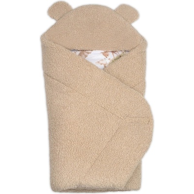 Baby Nellys Beránková zavinovačka s kapucí bavlna beránek Teddy Srnka béžová hnědá