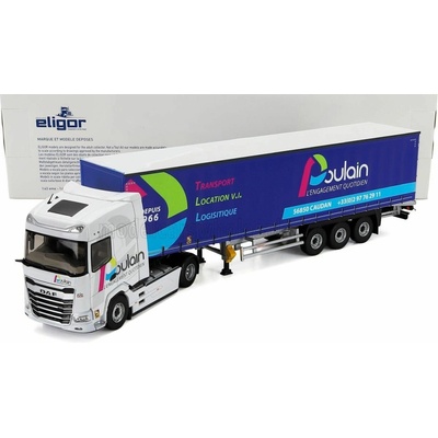 ELIGOR DAF XG TRUCK TELONATO POULAIN TRANSPORTS 2021 WHITE BLUE 1:43
