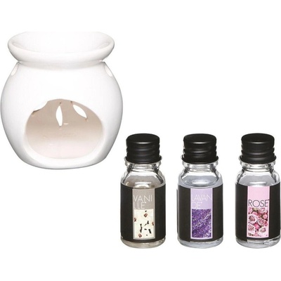 DekorStyle Aroma lampa bílá + 3 ks květinové oleje