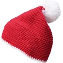 Myrtle Beach MB7964 pletená čiapka s kontrastným pruhom a brmbolcom červená bílá