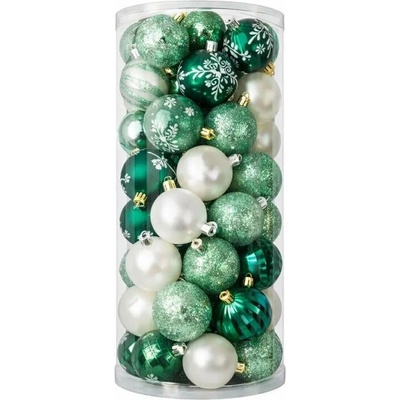 DECOLED Sada vianočných ozdôb zeleno-bielych 6 cm plastových ozdôb, balenie 50 ks