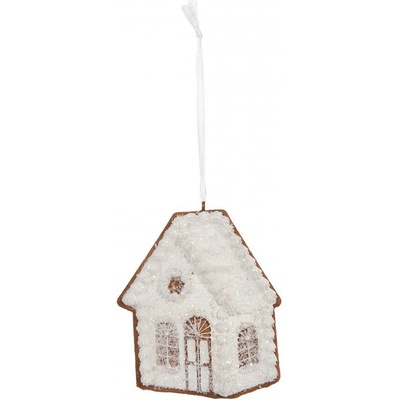 Clayre & Eef Závěsná dekorace zasněžená perníková chaloupka Frosted Ginger - 9*1*10 cm
