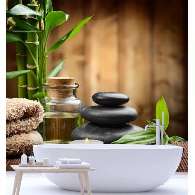 Gario Fototapeta Bambus, zenové kamene v kúpeľoch Materiál: Vliesová, rozmery 100 x 100 cm