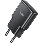 YESIDO Зарядно за стена - Yesido Wall Charger (YC74) - GaN, ултра-тънко, Smart Chip, Type-C, PD30W - Черно