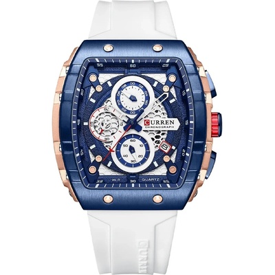 Curren Мъжки часовник Curren Marv, Хронограф, Силиконова каишка, Бял (CURREN-8442-WHITE)