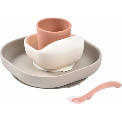 Beaba Silicone Dinner Set tanier miska téglik lyžička 4 ks