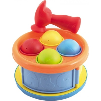Teddies Zatloukačka/Bubínek 17cm 2v1 plast s kladívkem s míčky 4 ks